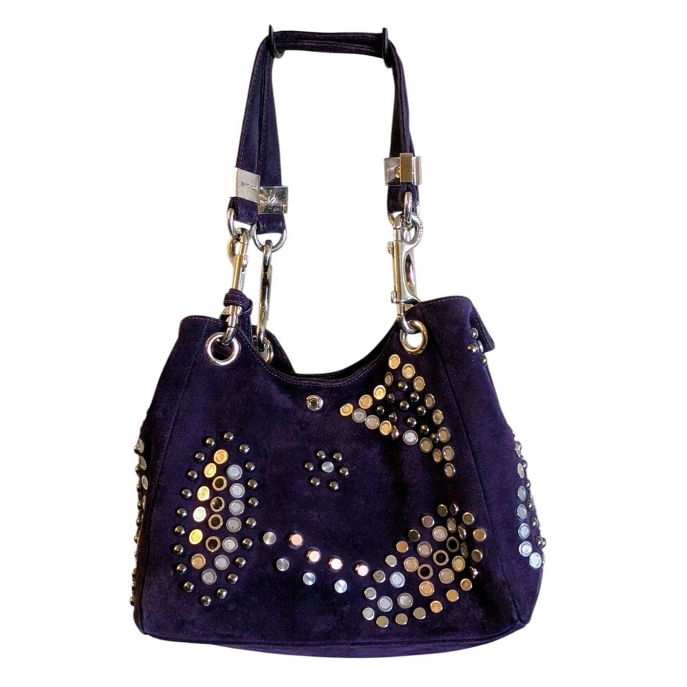 Vintage Jimmy Choo Purple Suede Studded Saba Hobo Shoulder Bag Handbag Y2K